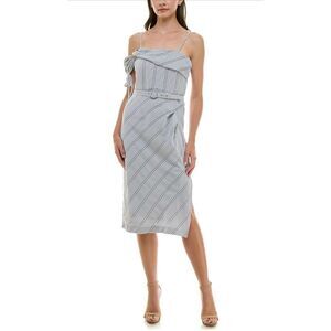Maison Tara Women's Asymmetrical Seersucker Midi Dress Size 16 /002